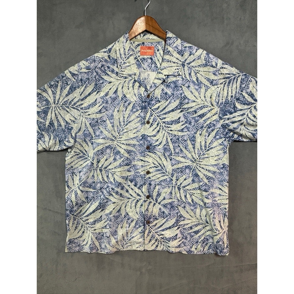 Tommy Bahama Hawaiian Shirt Adult XL Blue 100% Silk Camp Short Sleeve Men